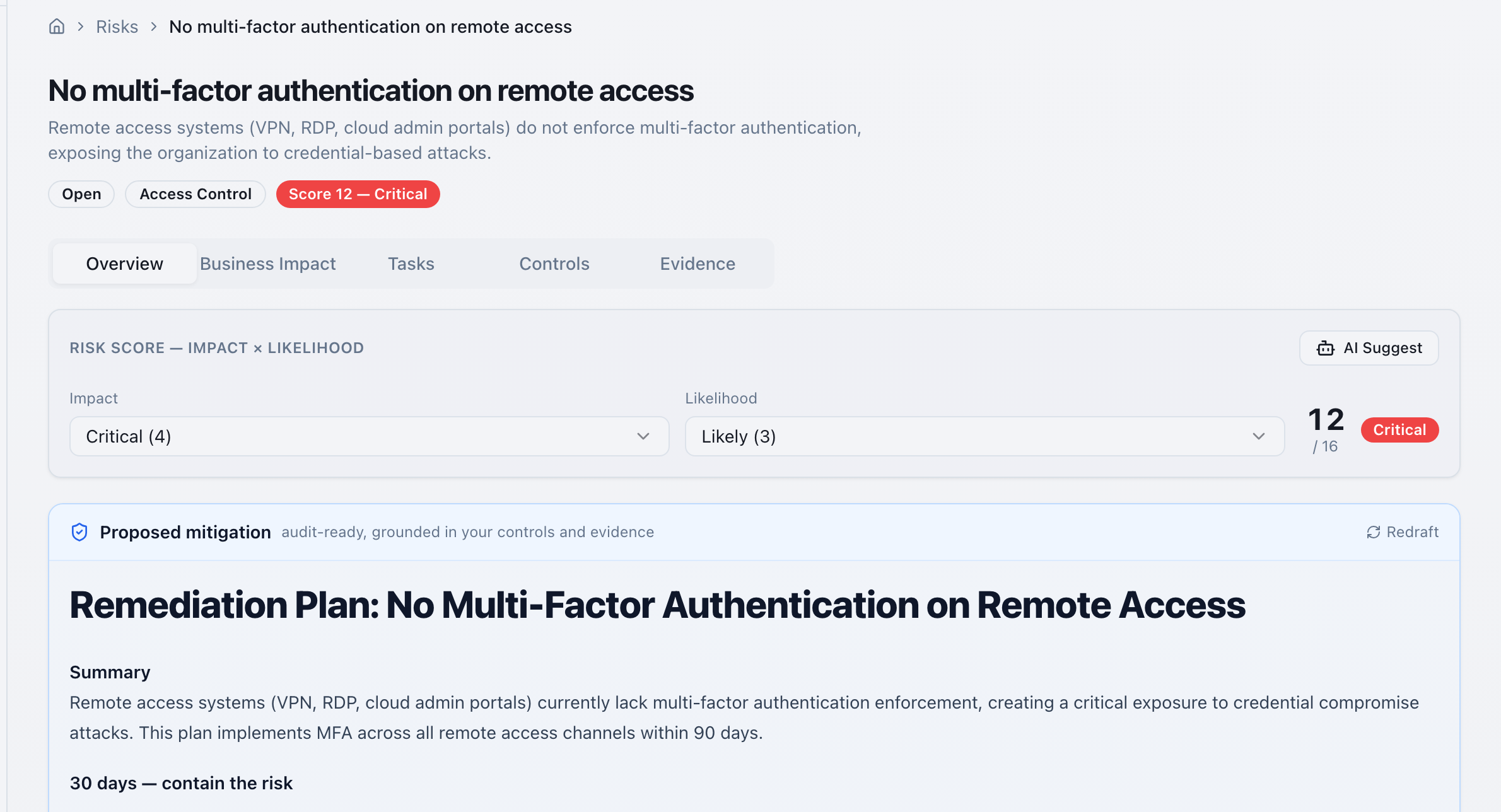 An audit-ready fix on every risk